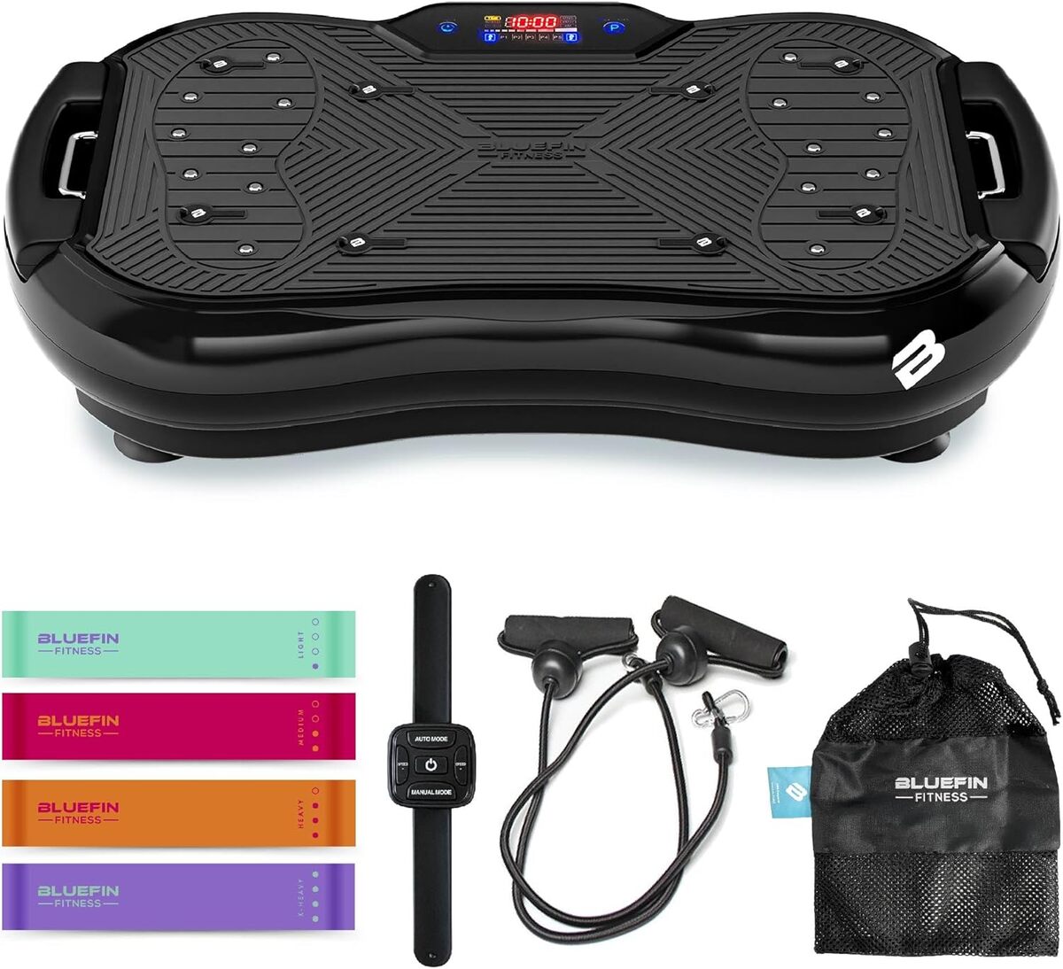 Test : plateforme vibrante Ultra Slim Plus Bluefin Fitness avec bandes de résistance