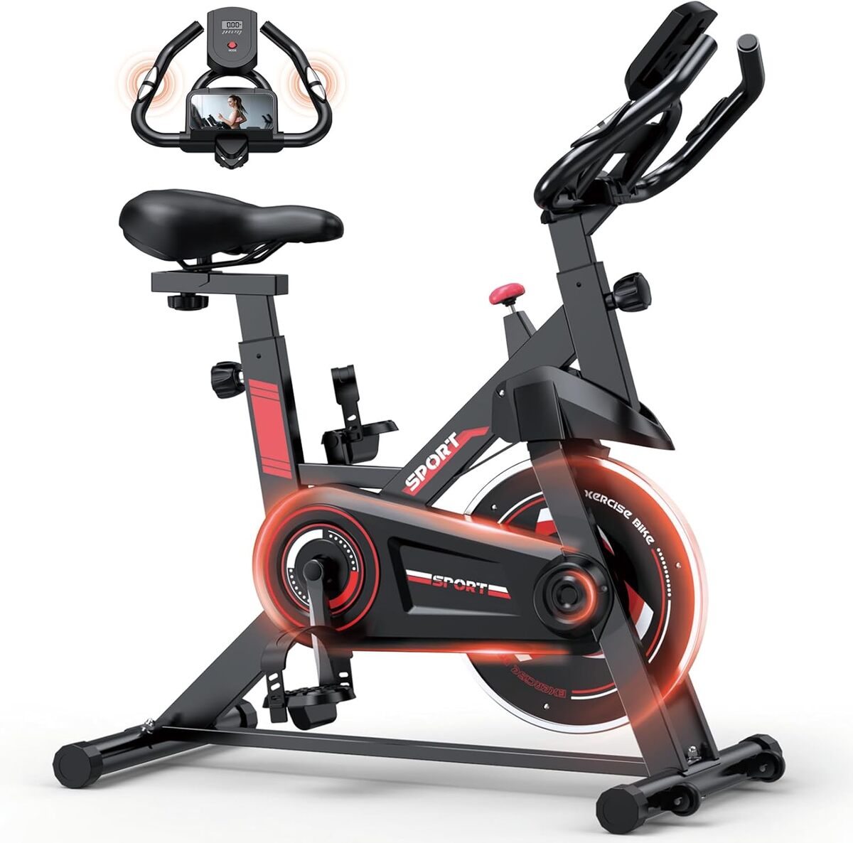Test du vélo d'appartement cardio avec courroie silencieuse et moniteur numérique