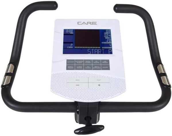 CARE FITNESS - Vélo d'Appartement Ergometre ERGOS avec ceinture thoracique - 9 programmes d'entraînement - Masse d'inertie 9 kg - Silencieux – Ecran LCD