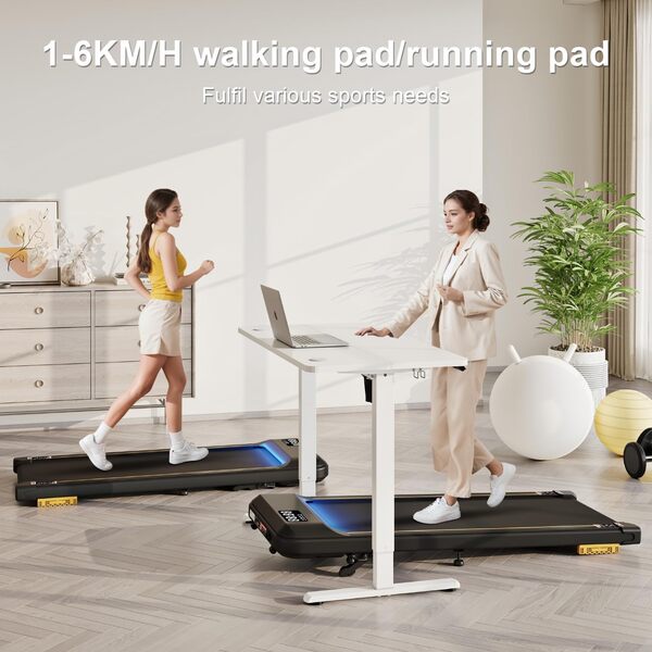 Devoko Tapis de Marche avec 6% Inclinable, Tapis de Course pour la Maison 150KG, sous Le Bureau avec LED, Tapis de Course avec APP et télécommande, Machines de Course pour la Maison et Le Bureau