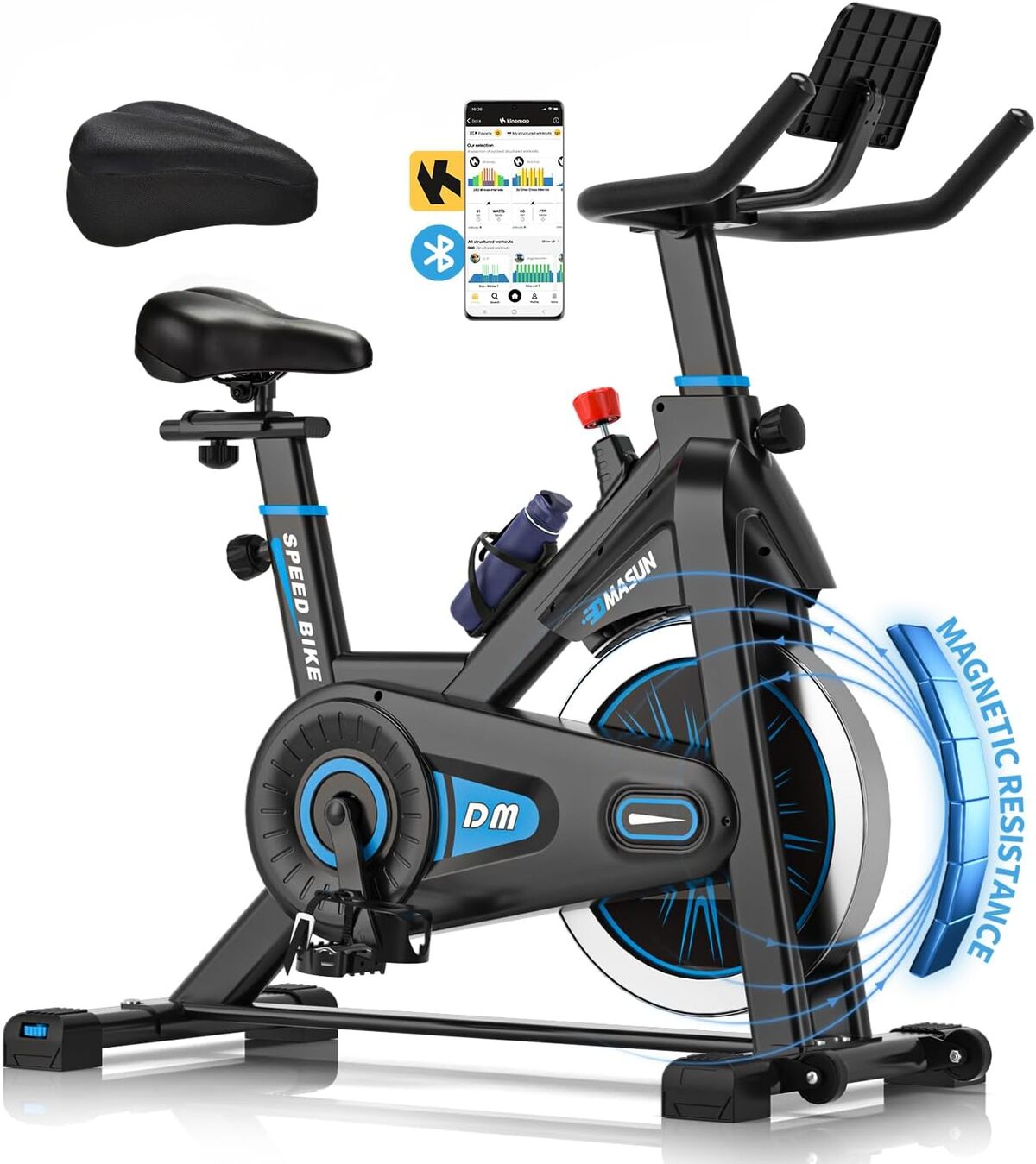 Test du vélo d'exercice DMASUN connecté avec 100 niveaux de résistance