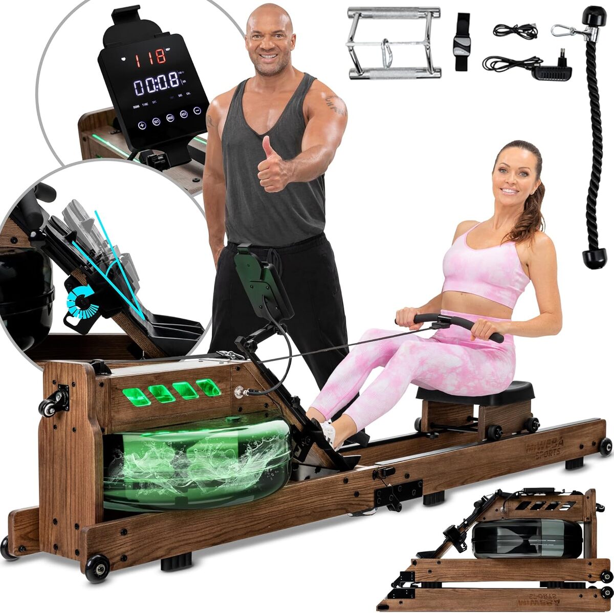 Test : rameur Miweba Sports MR700 Pro, pliable et connecté en bois de frêne