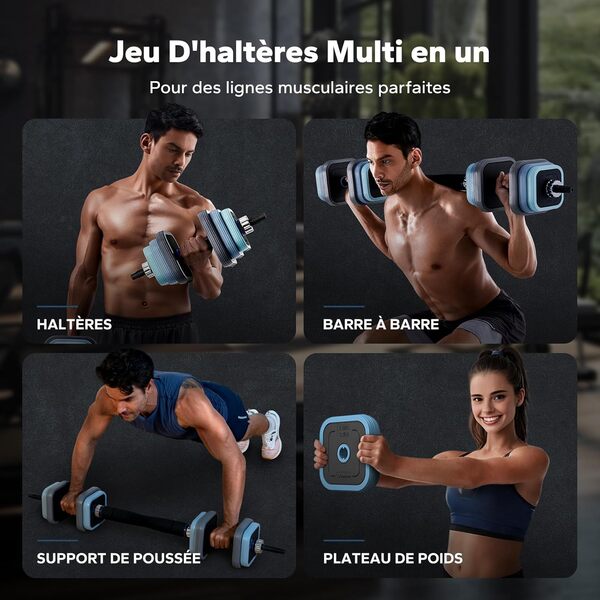 Merach Haltere Reglable, Haltères Musculation avec Barres Raccordées 10KG/20KG/30KG/40KG, 3 in 1 Haltere Reglable, Barres Musculation avec Poids,Dumbbell Pour Fitnesse,l'haltérophiliela Gym à Domicile