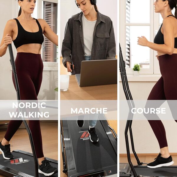 YM Tapis De Marche Pliable 2 en 1, Course + Marche Nordique, Épaisseur Super Slim 11 cm, 10 km/h, 6 programmes, Télécommande de Poignet, Your Move Tapis De Course Tapis Roulant