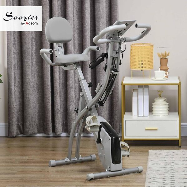 HOMCOM Vélo d'appartement pliable, vélo d'exercice, home traîner pour adultes, 8 niveaux de résistance magnétique, capteurs pouls main, écran LCD multifonction, selle réglable, acier