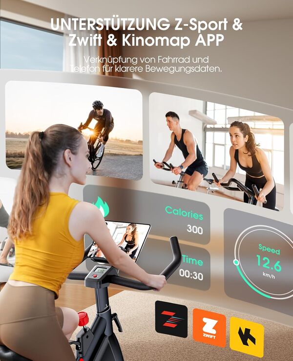 TOPUTURE Vélos D'appartement, Velo D appartement Connecté APP, Vélo d'intérieur avec silencieux, Vélo d'Exercice Résistance Magnétique, Absorption des chocs, LCD Ergomètre, Capacité 160KG (Rouge-noir)