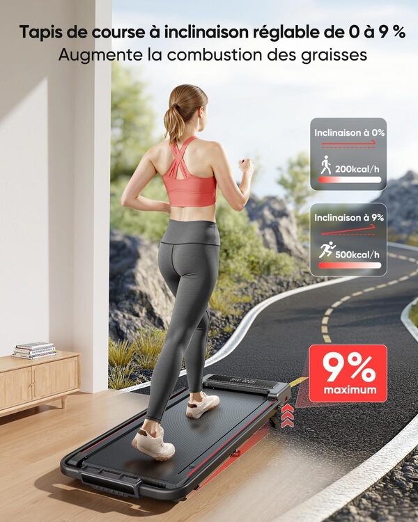 Tapis de Course, Inclinaison de 9%,déambulateur électrique Pliable 4en1,Compact et Portable,2,5 HP, Peut être placé sous Le canapé, 12km/h, télécommande, Double écran LED, adapté au Bureau à Domicile
