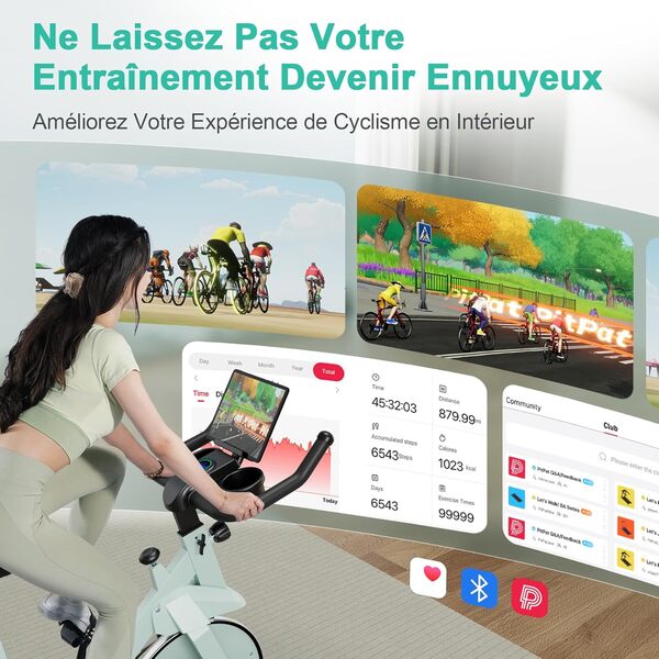 Superun Vélo d'Exercice d'Intérieur avec Résistance Magnétique Réglable, Vélo Stationnaire pour La Maison avec Écran LCD et Application, Capacité de Poids de 136 kg