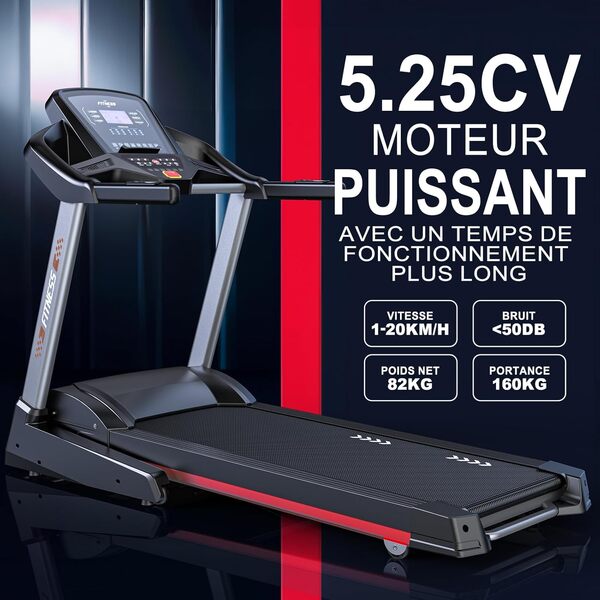 Tapis de Marche Pliable avec Inclinaison: capacité de Charge 150kg/160kg, Max. Plage de Vitesse 18kmh/20kmh, 18/20 Auto inclinaisons, 25 Programmes prédéfinis