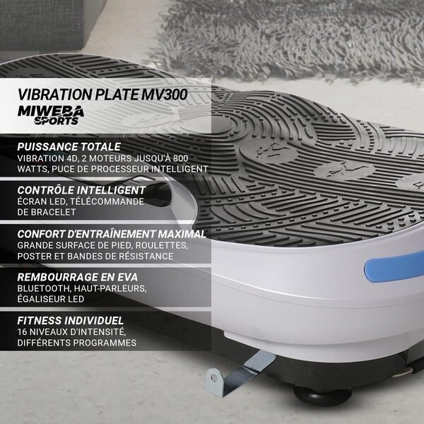 Miweba Sports Fitness 2D Plaque vibrante MV100 | Garantie de 3 Ans - 250 Watts - 3 Zones de Vibrations - Aide Perte de Poids - Brûleur de Graisse - Machine vibrante de Sport - Sport Maison