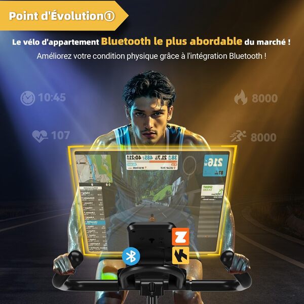CHAOKE Vélo d'appartement avec APP, Velo d Appartement Silencieux avec Résistance Magnétique Réglable, Vélo d'exercice Moniteur LCD, Siège Confortable, Pour Entraînement Cardio, Capacité 160KG