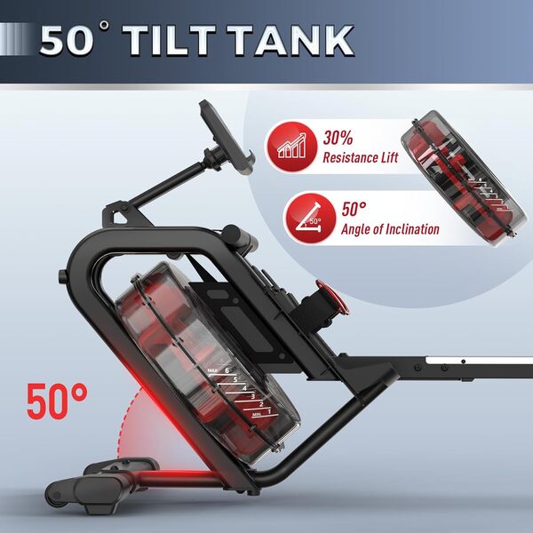 YAMO Rameur à Eau avec Écran LCD, Réservoir d'eau de 14 litres, Machine à Ramer avec Capacité de Poids de 150kg, Rowing Machine avec Abonnement de (Inclined Water Tank)