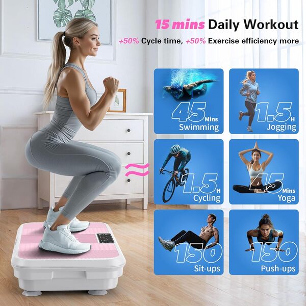 Plaque vibrante 3D pour drainage lymphatique, plaque vibrante pour perte de poids, capacité de 150 kg, planche vibrante silencieuse, 5 ceintures de yoga et 2 bandes de résistance