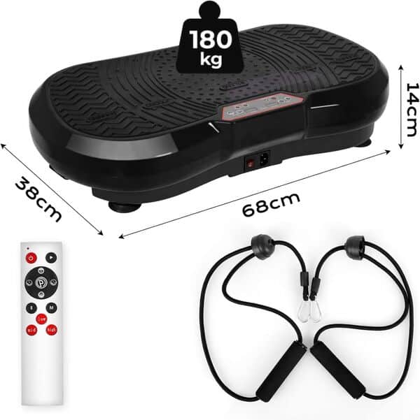 TLGREEN Plateforme vibrante avec Moteur Ultra Silencieux, 120 Niveaux + 10 programmes d'entraînement, avec télécommande, Bandes d'entraînement(Rouge/Noir)