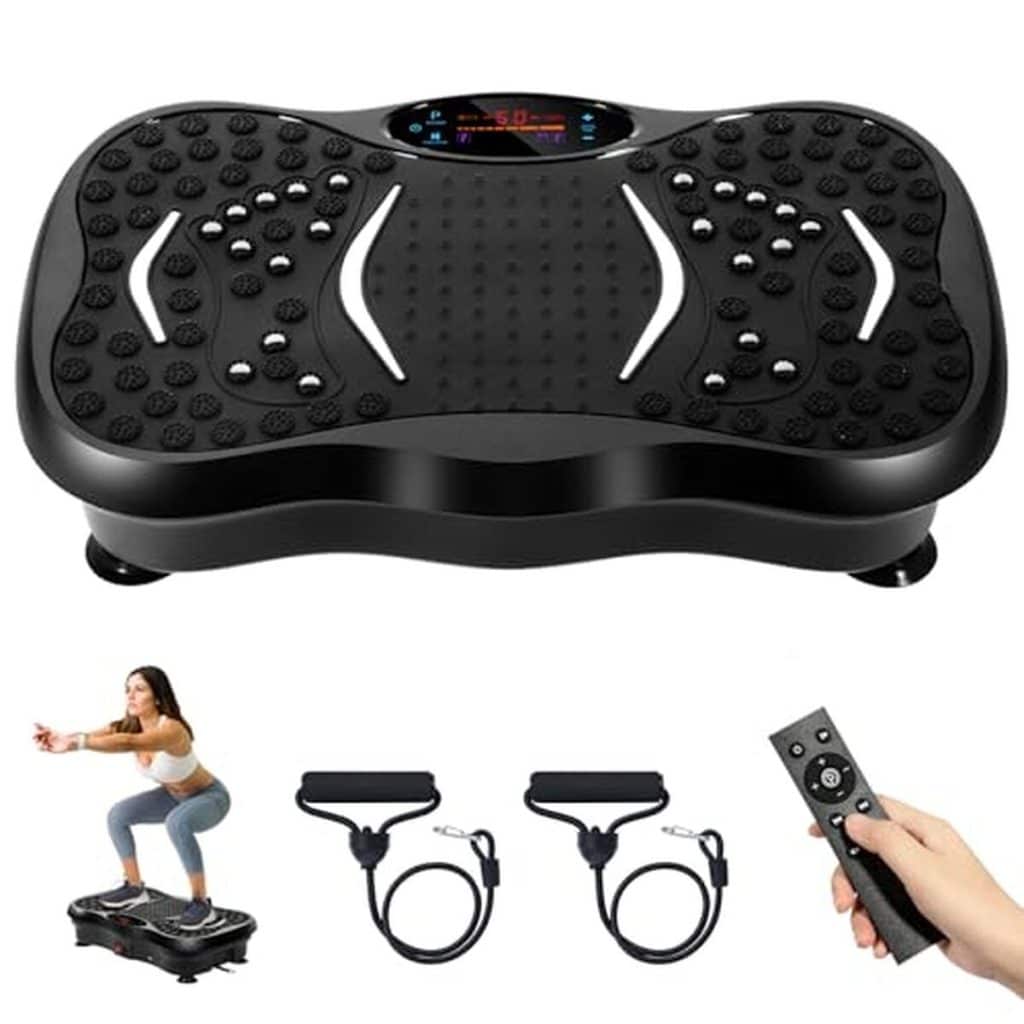 Test de la machine de fitness Evoland à plaques vibrantes avec haut-parleur Bluetooth