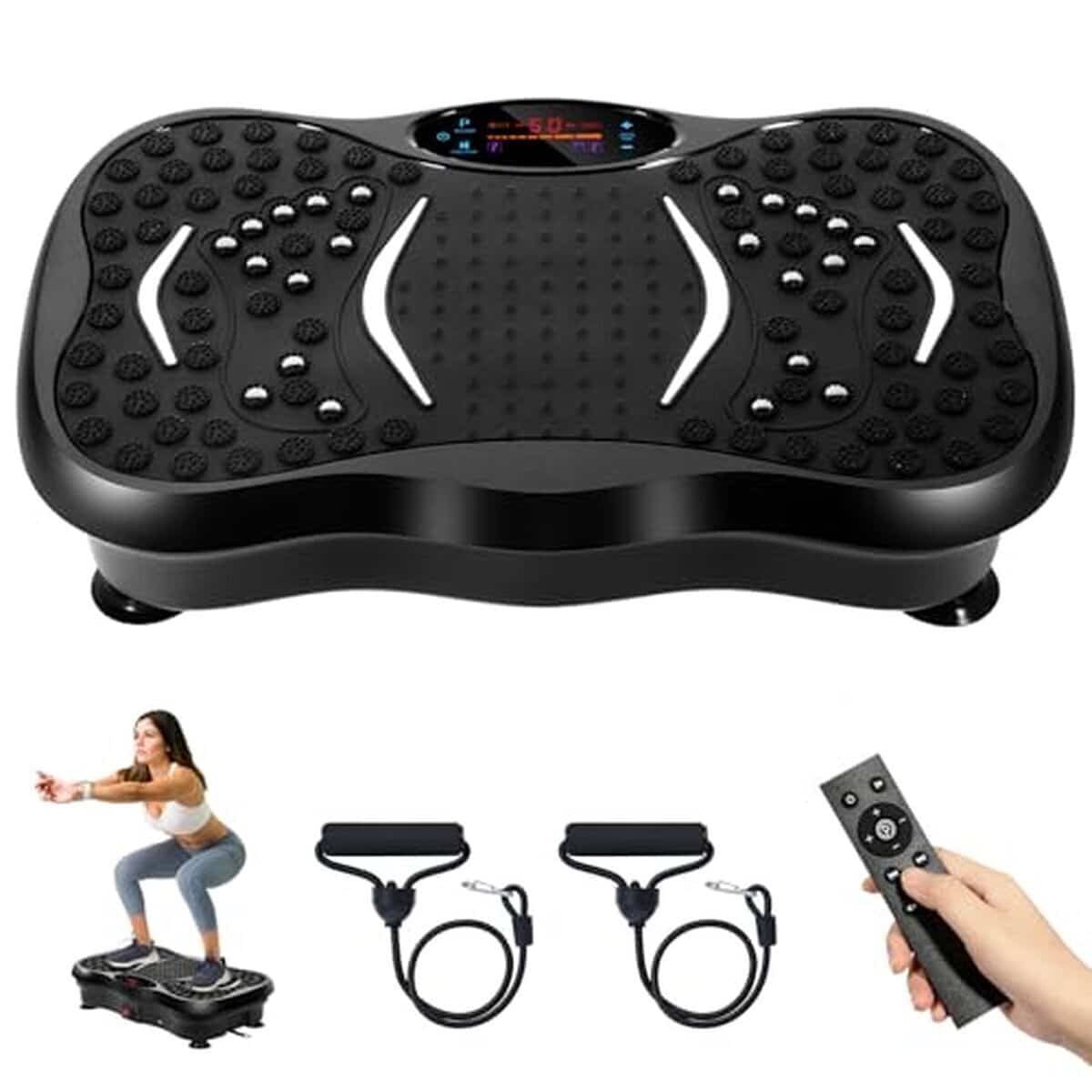 Test de la machine de fitness Evoland à plaques vibrantes avec haut-parleur Bluetooth