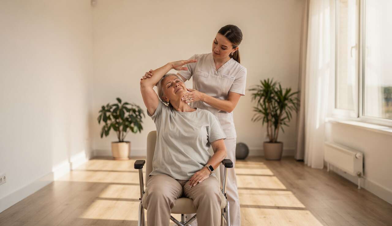 Exercice 2 : mobilisation du bras et &eacute;tirement cervical