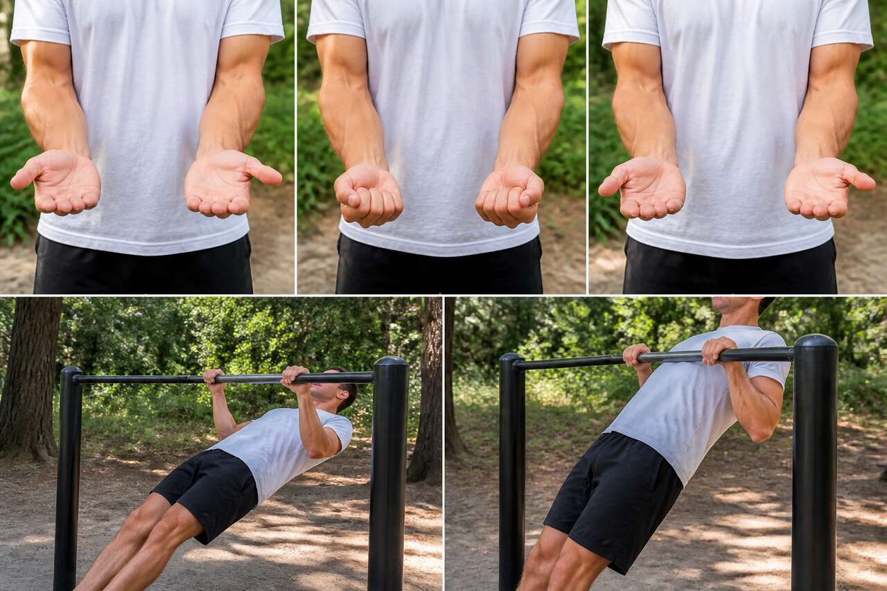 Prises et variantes : pronation, supination, neutre, australienne