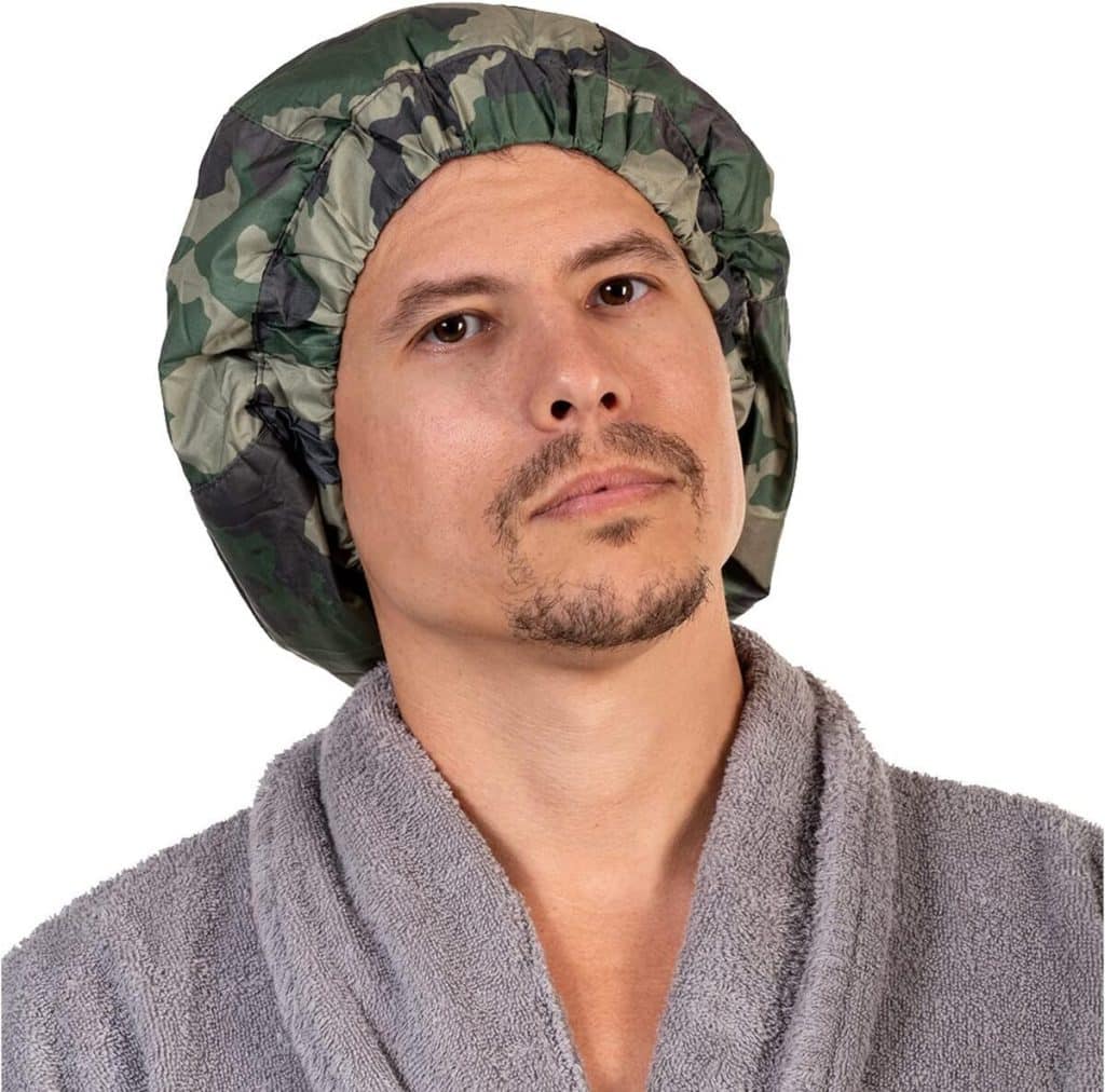Avis : bonnet de douche camouflage vert pour dreadlocks et cheveux bouclés