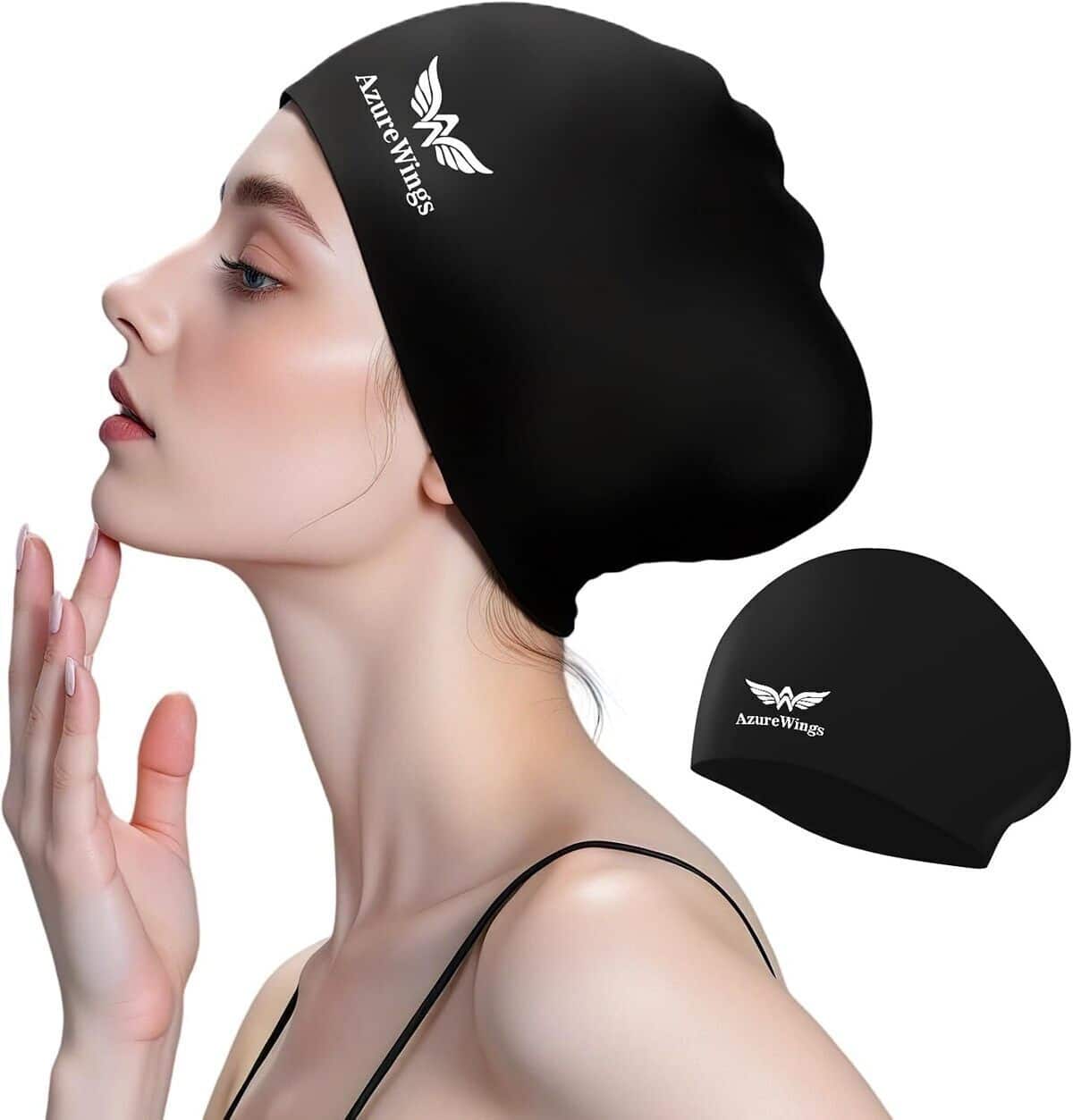 Test : bonnet de bain en silicone AzureWings cheveux longs (noir, l)