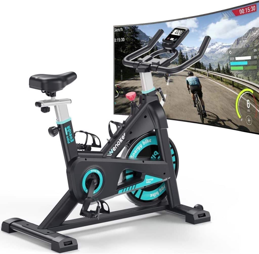 Test du vélo d'appartement Wenoker Hellblau 160 kg connecté